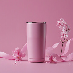 perfume bottle and pink background