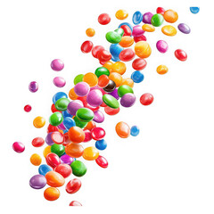 Vibrant colorful candies scattered against a dark backdrop