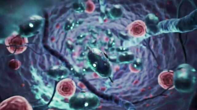 Microscopic World Animated Cells and Viruses in a Vein Medical Visualization.
