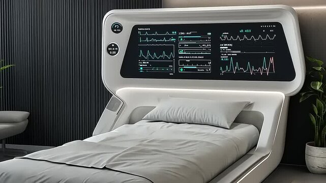 Innovative Smart Bed with Health Monitoring Interface, Modern Healthcare Solutions