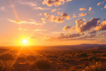 Golden Hour over Rolling Hills Beautiful Landscape Sunset View