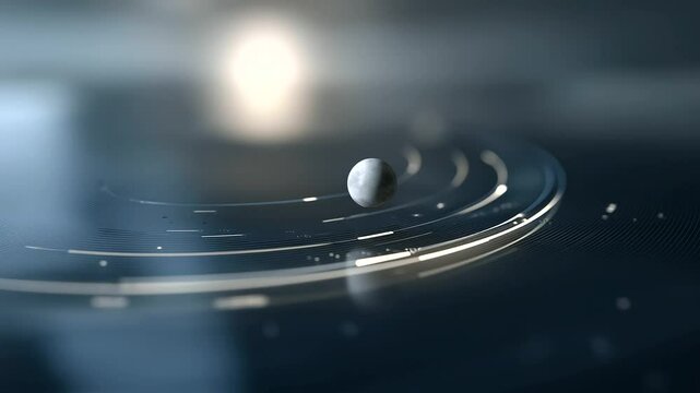 Elegant Rotating Elliptical Orbit Around Faded Moon Icon