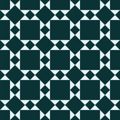 Pattern created from dark teal green squares and diamonds against a white background