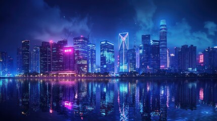Fototapeta premium Spectacular urban panorama showcasing the modern architecture and vibrant lights