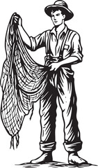 Fisherman preparing to cast net for catching fish in river