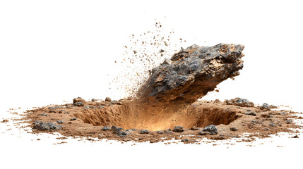 Rock impact in water, splash (3d rendered), isolated on transparent background