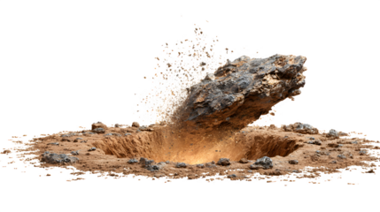 Rock impact in water, splash (3d rendered), isolated on transparent background