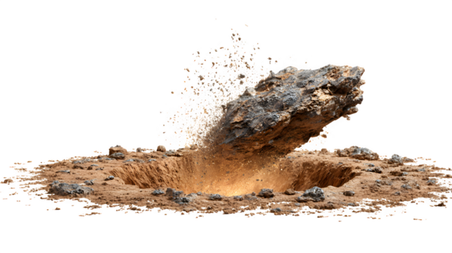Rock impact in water, splash (3d rendered), isolated on transparent background