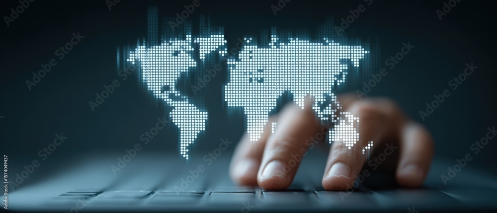 Fototapete digital interaction user engaging with global data visualization home office digital art dark enviro