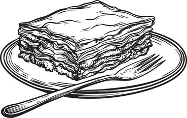 Delicious lasagna on a plate with fork ready to serve