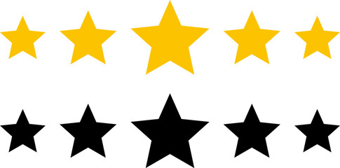 5 star icon rank sign. Customers rating for product or service. Yellow five star review sign for app, website, ui design element. Transparent png and vector illustration.