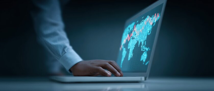 Analyzing global data trends digital workspace infographic modern office close-up business intelligence for seo optimization