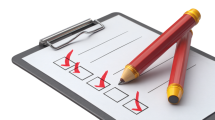 Checklist illustration with one checked item, planning concept, isolated on transparent 