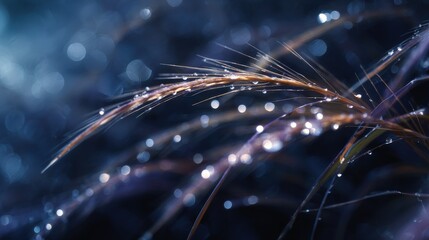 Close-up of Dew-Covered Grass Blades at Dusk