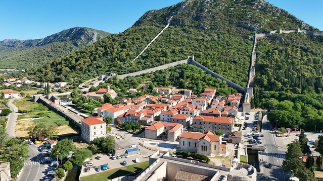 Ston, surrounded by medieval city walls, a town on the Pelje&scaron;ac peninsula, Dalmatia, Croatia, Europe,