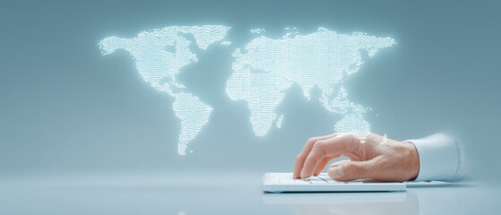 Digital interaction with global data mapping office workspace visual content modern technology close-up perspective innovation insights