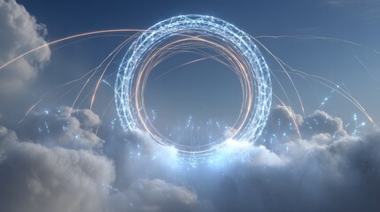 Glowing Blue and Orange Ring Above Clouds