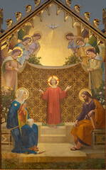 Florence- The painting of Holy Family in the church Chiesa di Sacra Famiglia by Giuseppe Cassioli...