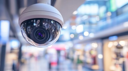 Indoor security camera in a modern shopping area.