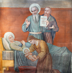 Milan - The fresco of Nativity of St. John the Baptist in church Chiesa di San Vito in Gianbellino...