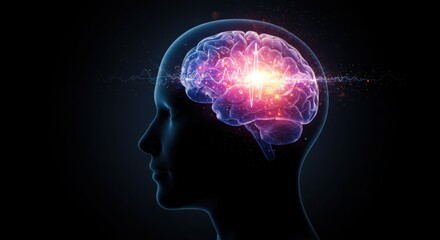 Human brain glowing with vibrant colors on dark background  