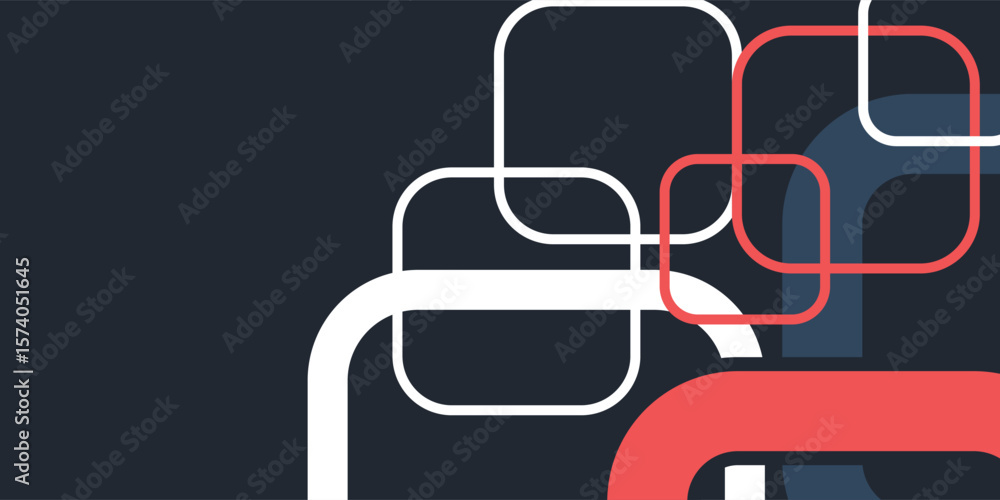 Fototapete banner web template design rounded squares geometric blue and red on black background with space for
