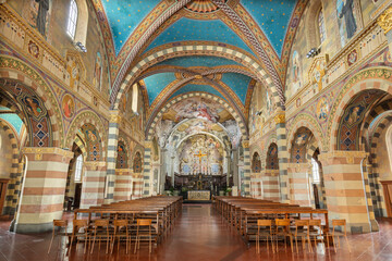 BOBBIO, ITALY - MAY 20, 2025: The nave of Cathedral (Santa Maria Assunta).