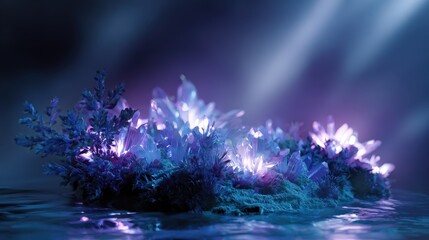 Glowing Purple and Blue Crystals on Dark Background