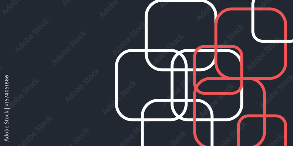 Fototapete banner web template design rounded squares geometric blue and red on black background with space for