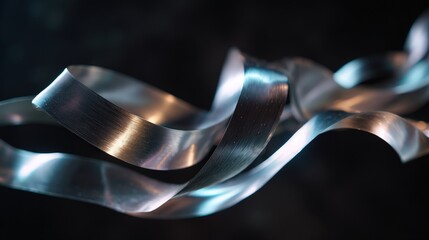 Abstract Silver Ribbons Flowing Dynamically on Dark Background