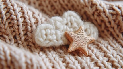 Knitted fabric with cloud and star