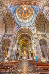 PIACENZA, ITALY - MAY 19, 2025: The nave and cupola of  church Basilica di Santa Maria di Campagna.