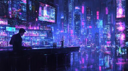 Sleek Cyberpunk Bar with Neon Cocktails