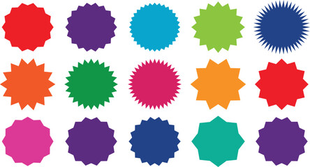 Starburst badges and stickers, Colorful icon set price, discount, sunburst badges flat blank.