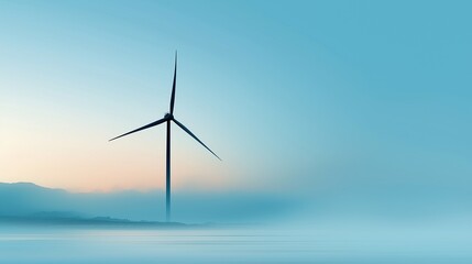 Obraz premium Serene Wind Turbine at Dawn Over Water