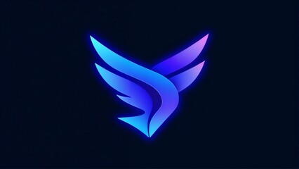 Abstract glowing blue and purple wings logo design isolated on a dark background isolated on white background isolated on transparent background