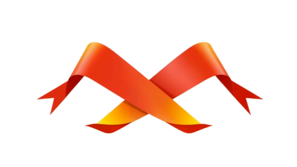 Abstract orange and yellow ribbon shape forming an m or a stylized mountain peak isolated on transparent background isolated on white background