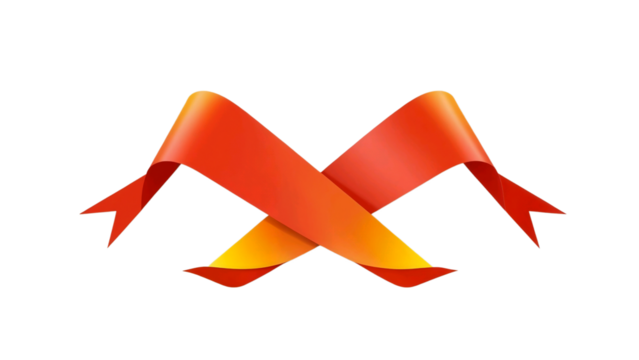 Abstract orange and yellow ribbon shape forming an m or a stylized mountain peak isolated on transparent background isolated on white background