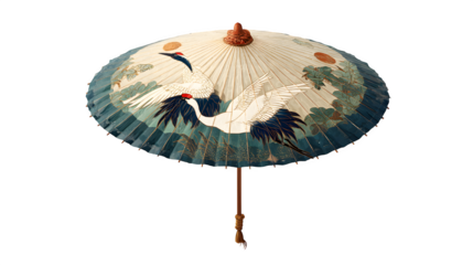 Japanese Umbrella with Crane Design, isolated on transparent background