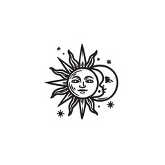 Fototapeta premium Symbolic sun and moon design for spiritual art and decoration