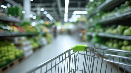 Shopping Cart in Fresh Produce Aisle
