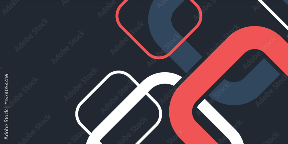 Poster banner web template design rounded squares geometric blue and red on black background with space for