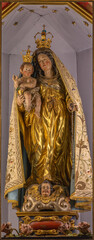 ALAGNA, ITALY - JULY 16, 2022: The carved polychrome baroque statue of Madonna in the church San...