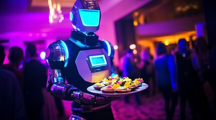 Robot Butler Serving Elegant Dinner Party Treats