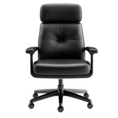 Black executive leather office chair with padded headrest and armrests