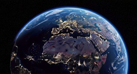 Earth at Night Digital Rendering with Vibrant City Lights