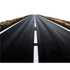 Black asphalt highway with white lane markings receding into darkness