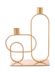 Stylish golden candlestick on white background