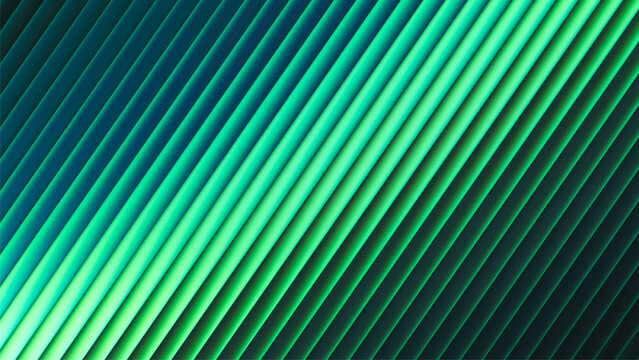 Futuristic neon texture with vibrant shades of blue green gradients and bright smooth fluted diagonal lines. Bold dynamic design blending smooth tones and radiant colors for modern visual art project