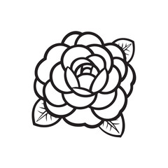 Obraz premium Detailed black line art of a rose blossom with leaves for decoration